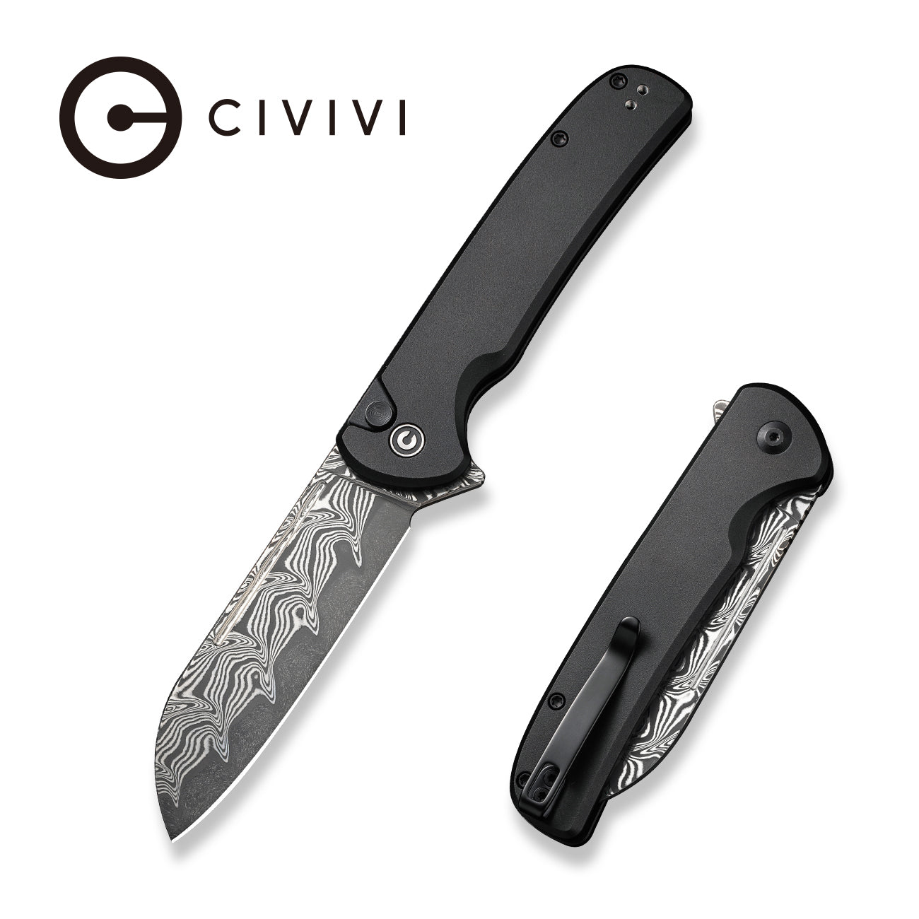 CIVIVI Chevalier II 大马士革钢 铝合金柄 C20022B-DS1 黑色 800