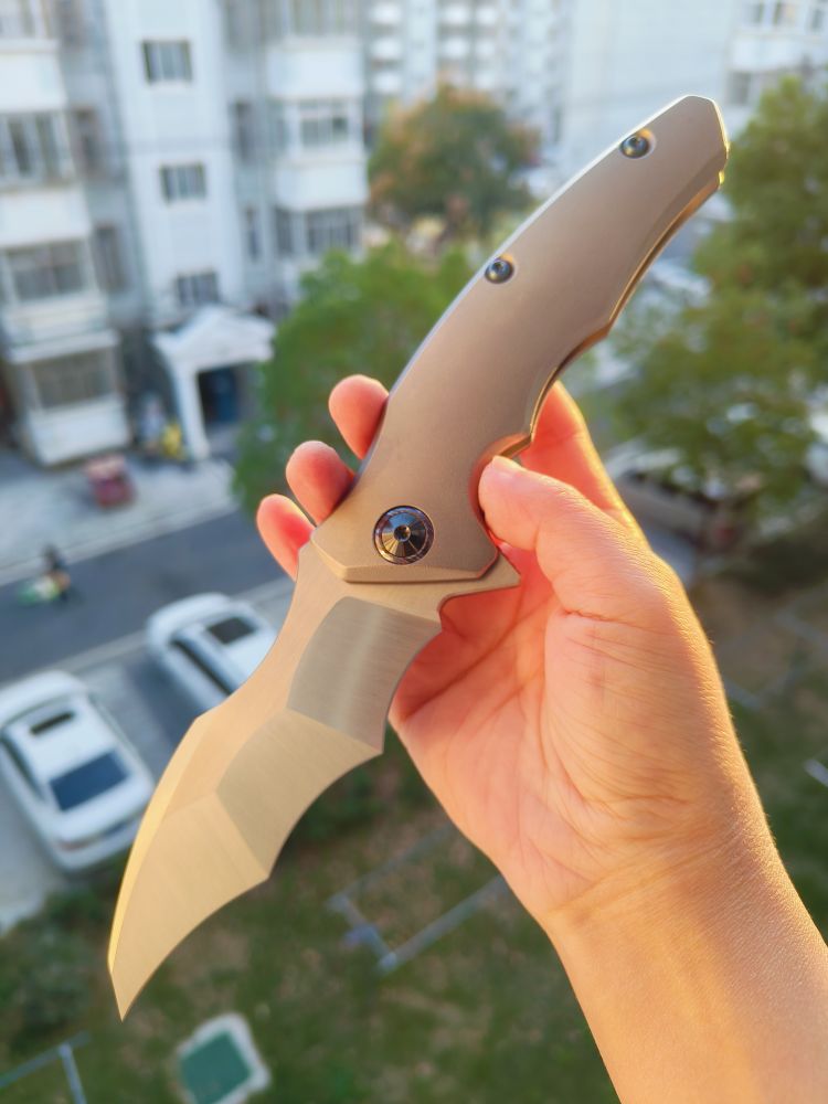Maxace Knives 龍 M390钢 钛合金柄 蓝色螺丝及背骨 2780