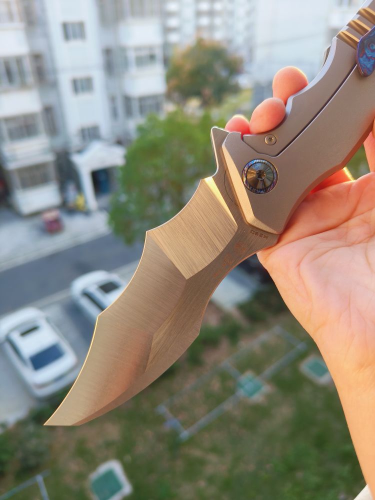 Maxace Knives 龍 M390钢 钛合金柄 蓝色螺丝及背骨 2780