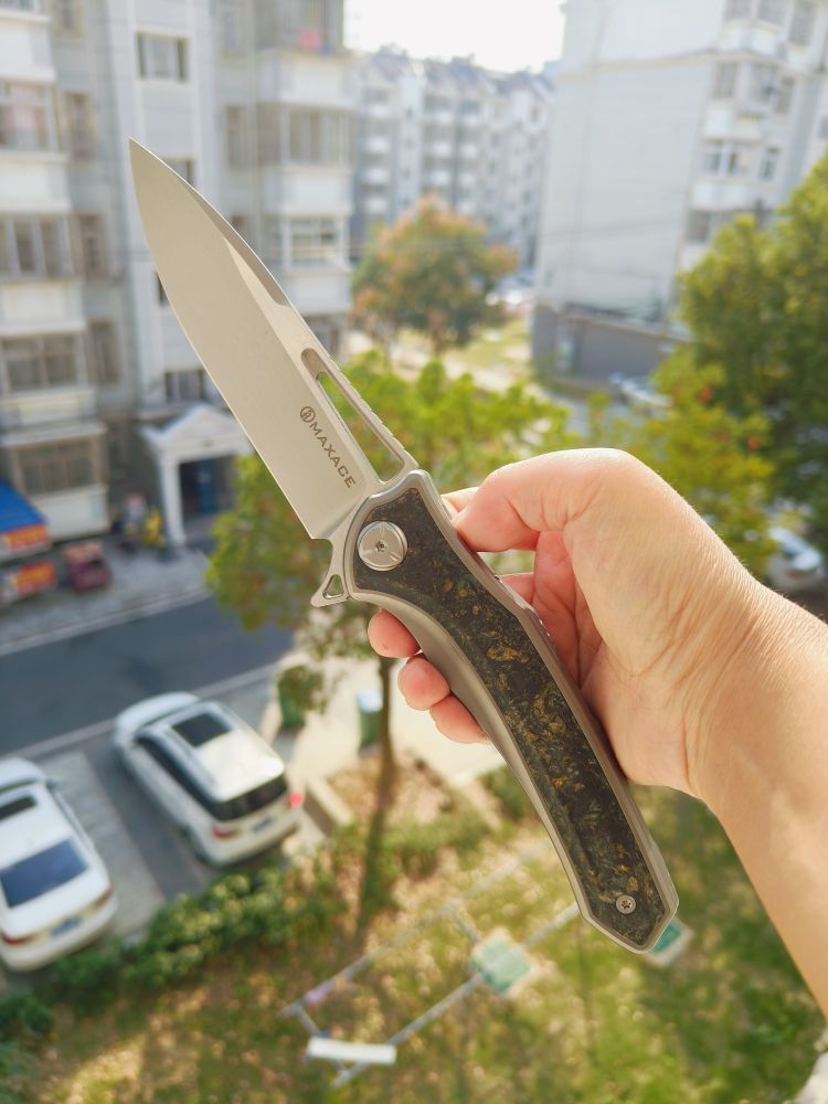 Maxace Knives 琥珀三代 M390钢 钛合金柄镶嵌碳纤维 1680