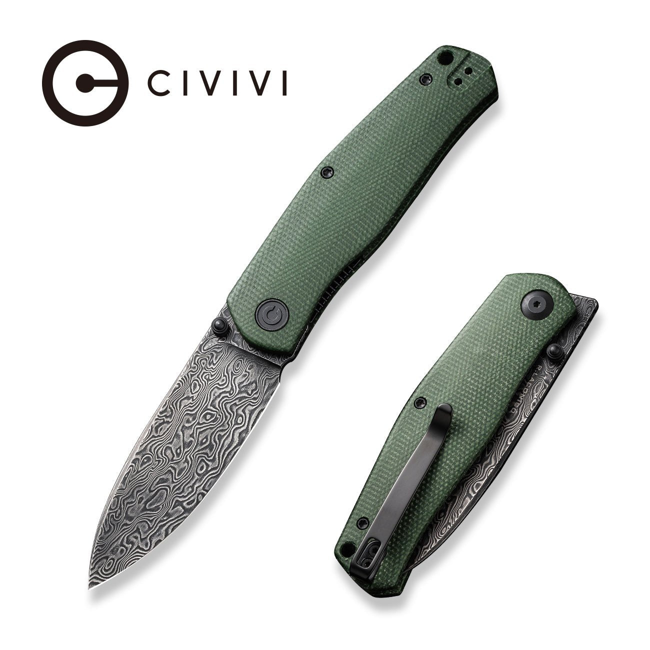 CIVIVI Sokoke 大马士革钢 米卡塔柄 C22007-DS2 军绿色 800