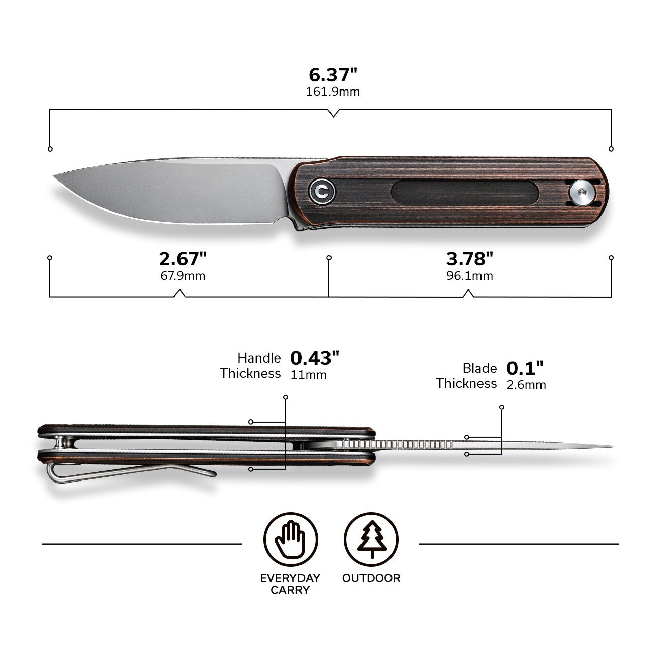 CIVIVI Foldis Slip Joint Nitro-V钢 铜柄 C21044-1 铜色 679