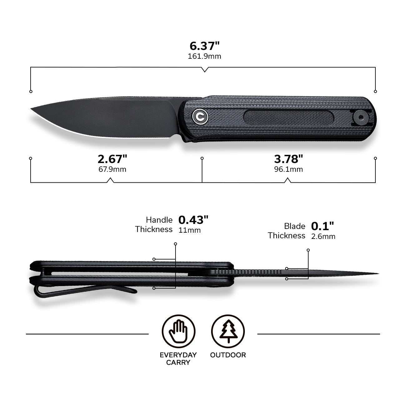 CIVIVI Foldis Slip Joint Nitro-V钢 G10柄 C21044-3 黑色 513
