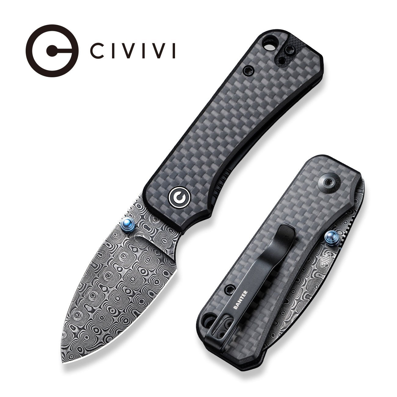 🔥 CIVIVI Baby Banter 大马士革钢 碳纤维+G10柄 C19068S-DS1 黑色 728