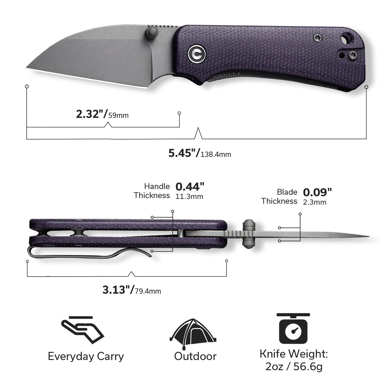 CIVIVI Baby Banter Wharncliffe Nitro-V钢 米卡塔柄 C19068SC-2 紫色 540