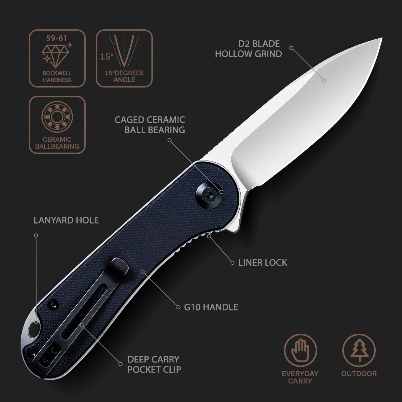 CIVIVI Elementum D2钢 G10柄 C907A 黑色 431