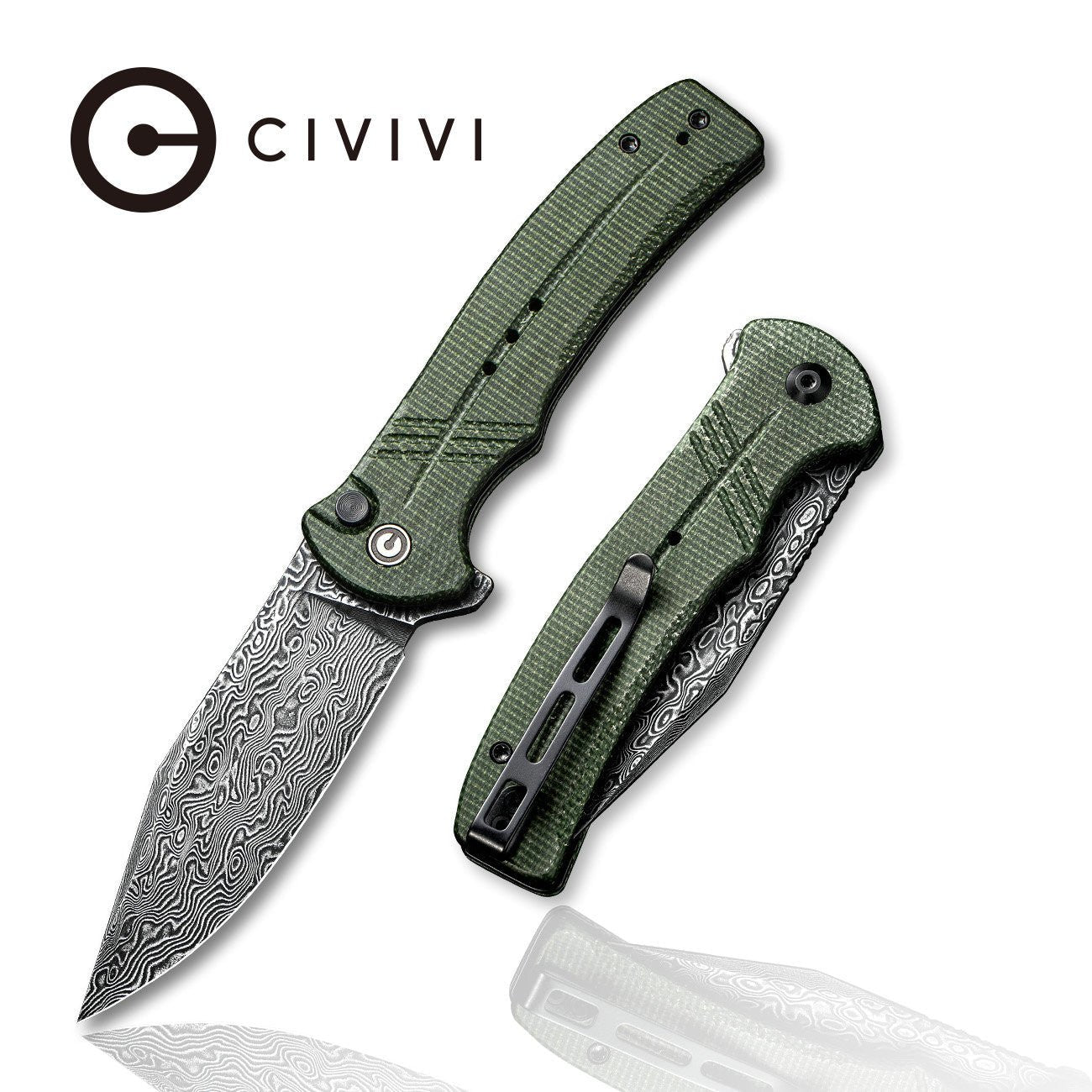 CIVIVI Cogent Button Lock 大马士革钢 米卡塔柄 C20038D-DS1 绿色 840