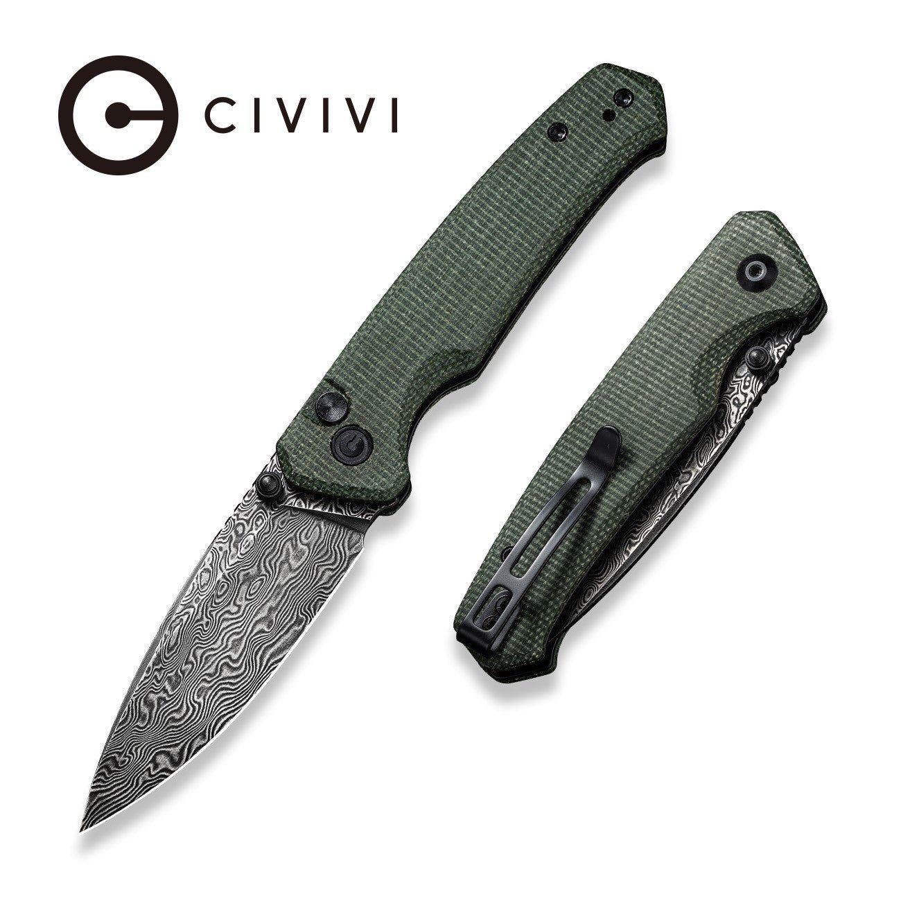 CIVIVI Altus Button Lock 大马士革钢 米卡塔柄 C20076-DS1 绿色 781