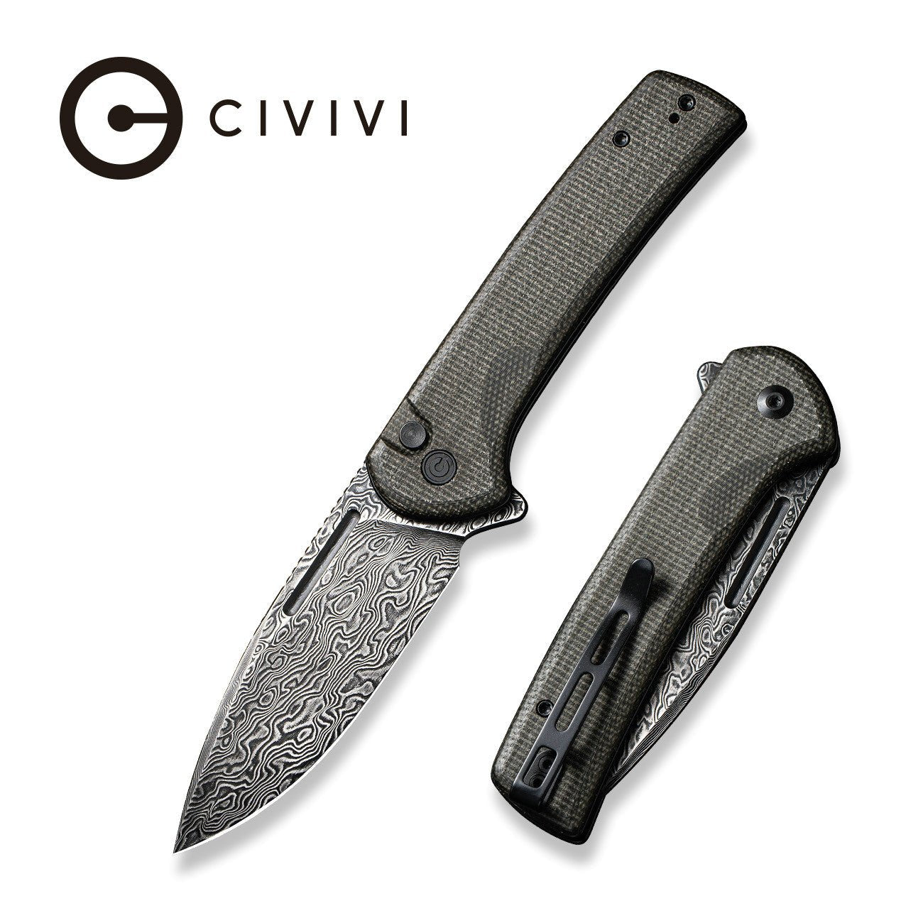 CIVIVI Conspirator Button Lock 大马士革钢 米卡塔柄 C21006-DS1 绿色 825