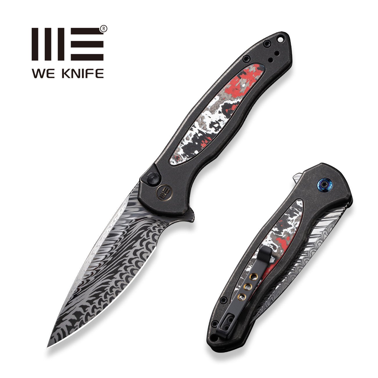 WEKNIFE Button Lock Kitefin 大马士革钢 钛+碳纤维柄 WE19002N-DS1 4723