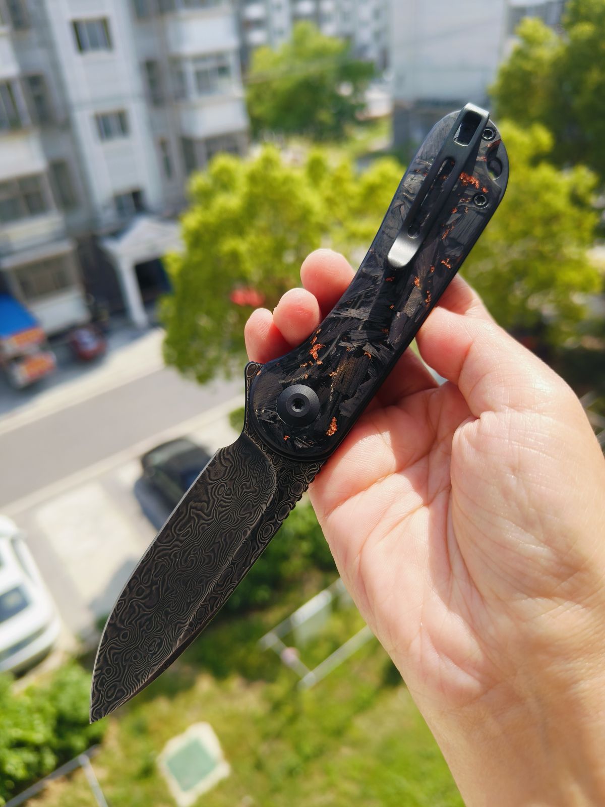 CIVIVI Elementum 大马士革钢 碳纤维柄 C907C-DS3 黑色 840