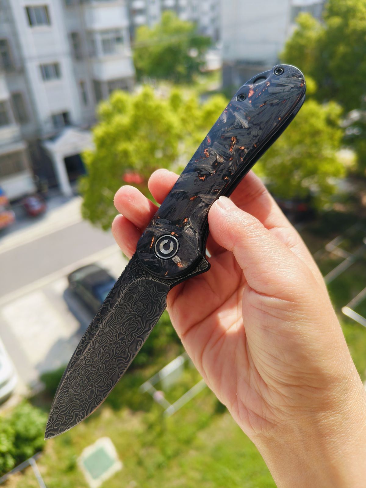 CIVIVI Elementum 大马士革钢 碳纤维柄 C907C-DS3 黑色 840