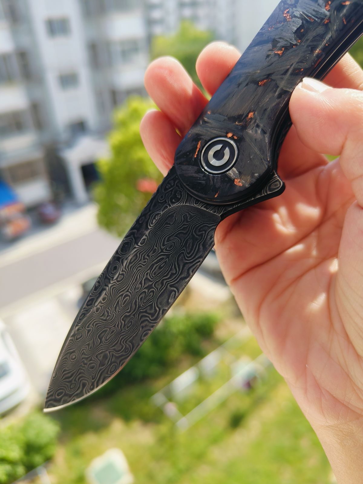 CIVIVI Elementum 大马士革钢 碳纤维柄 C907C-DS3 黑色 840