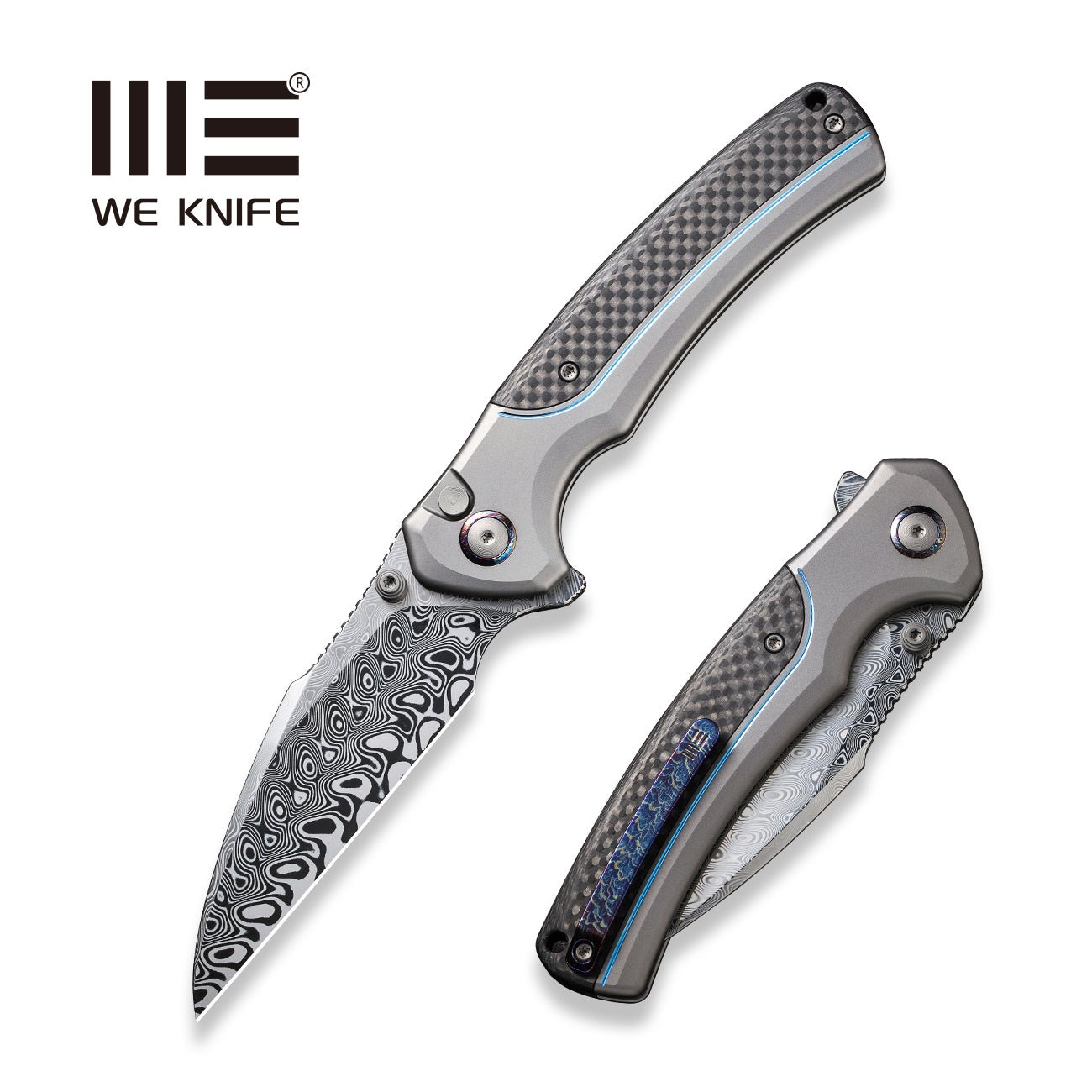 WEKNIFE Ziffius Button Lock 大马士革钢 钛+碳纤维柄 WE22024A-DS1 5366 限量版