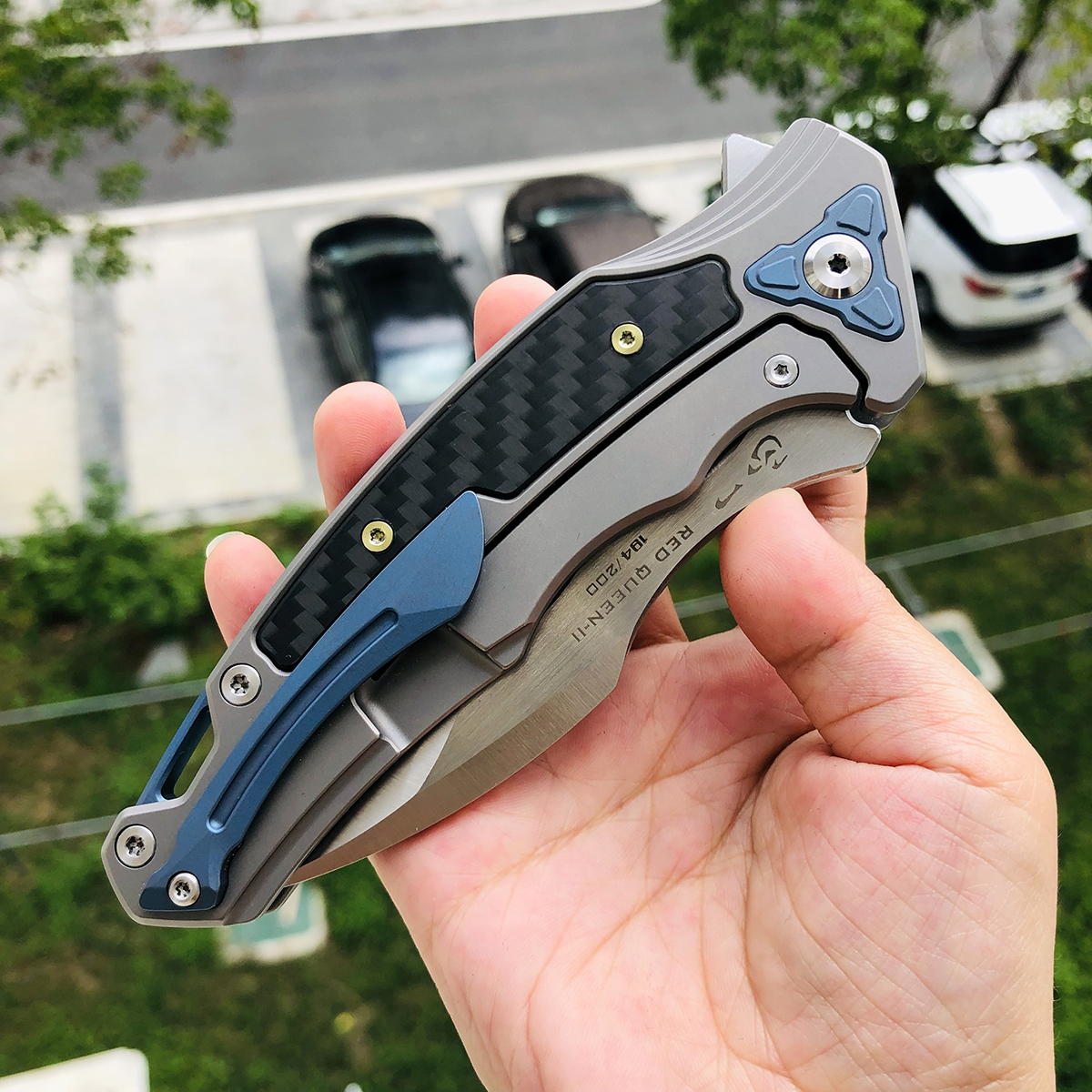 【已出】Maxace 女王 M390刃 钛合金柄镶嵌碳纤维 1800