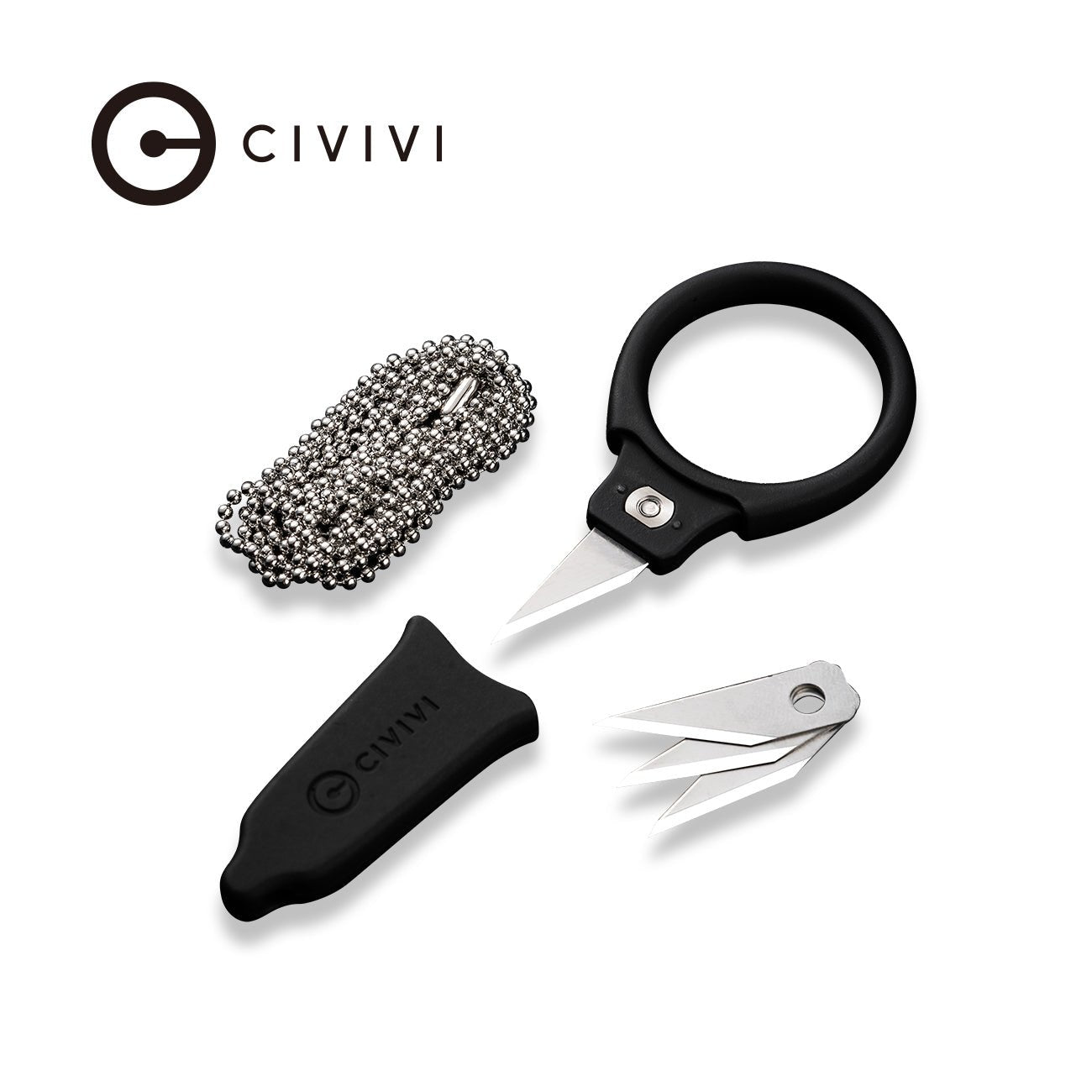 CIVIVI  6Cr13刀片 黑色ABS带橡胶涂层手柄 带1件普通珠链和额外3件刀片 85