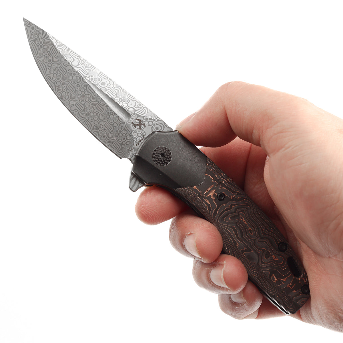 Kansept Cassowary 大马士革钢 钛+铜碳纤维柄 K2065B5 迷彩 1260