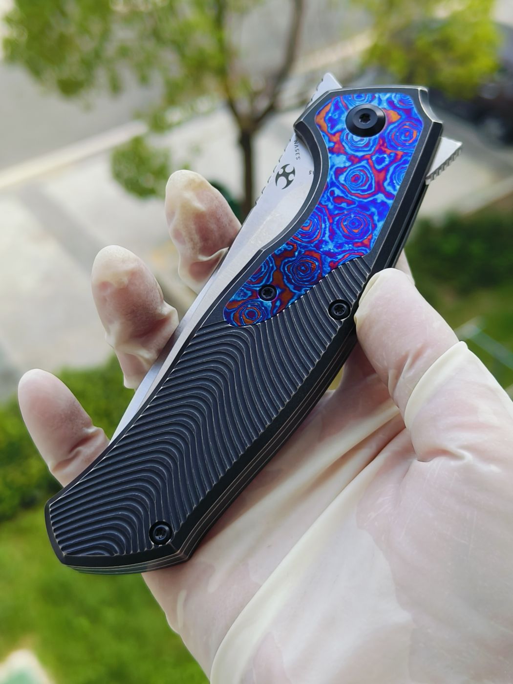 Kansept CPM-S35VN钢 钛柄镶嵌钛马 K1069A5 黑色 2100