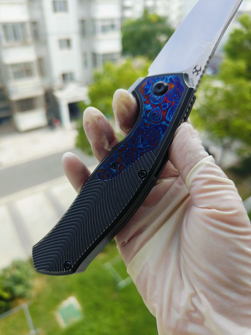Kansept CPM-S35VN钢 钛柄镶嵌钛马 K1069A5 黑色 2100