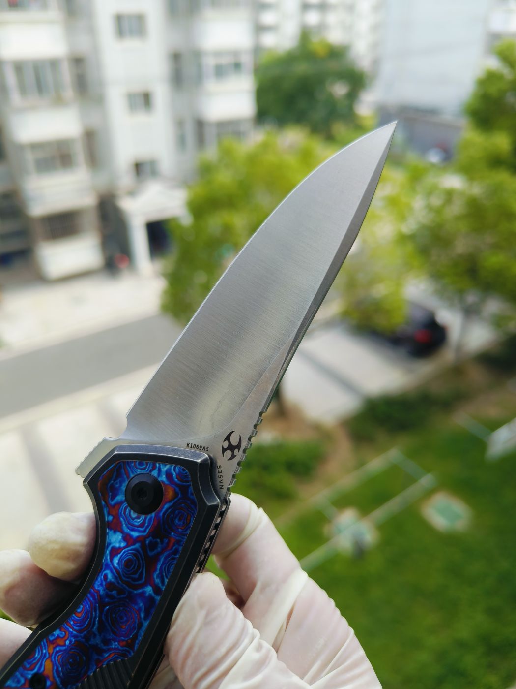 Kansept CPM-S35VN钢 钛柄镶嵌钛马 K1069A5 黑色 2100