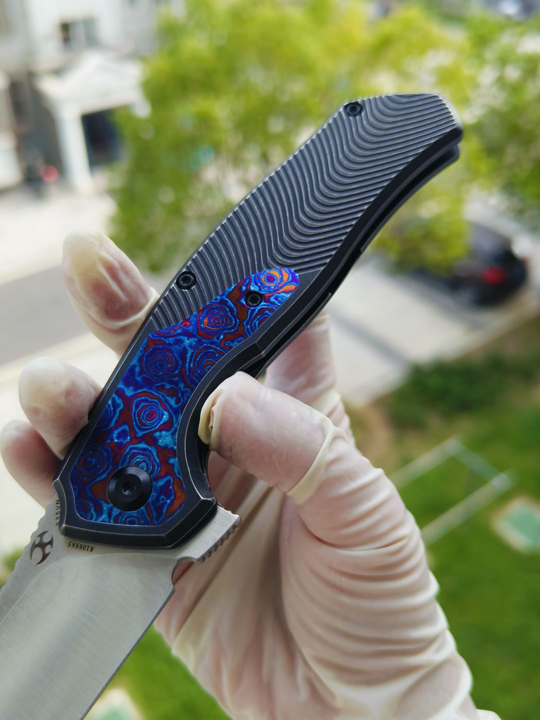Kansept CPM-S35VN钢 钛柄镶嵌钛马 K1069A5 黑色 2100