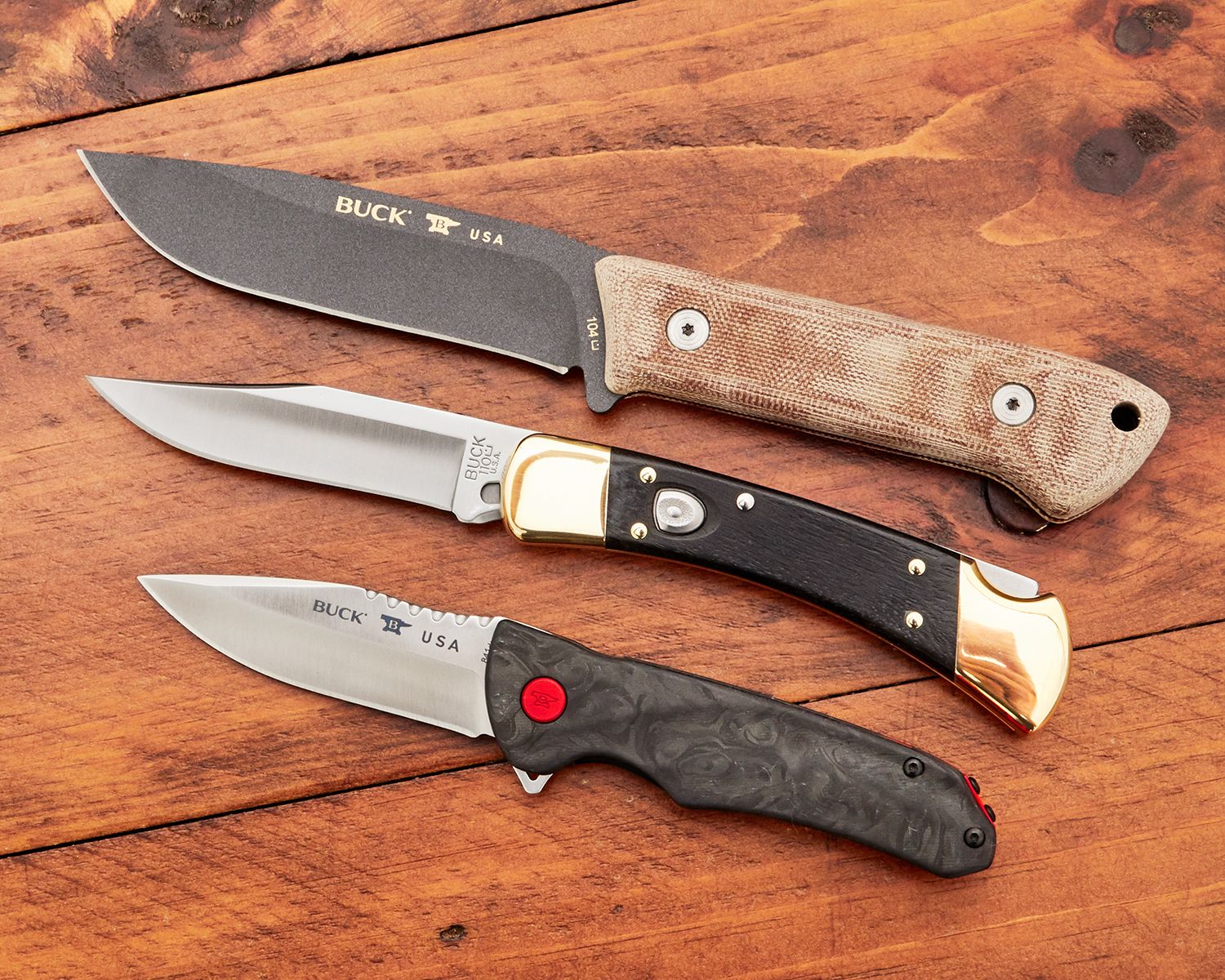 BUCK 0110BRSA-B Folding Hunter AUTO 420HC钢 乌木柄黄铜刀枕 1599