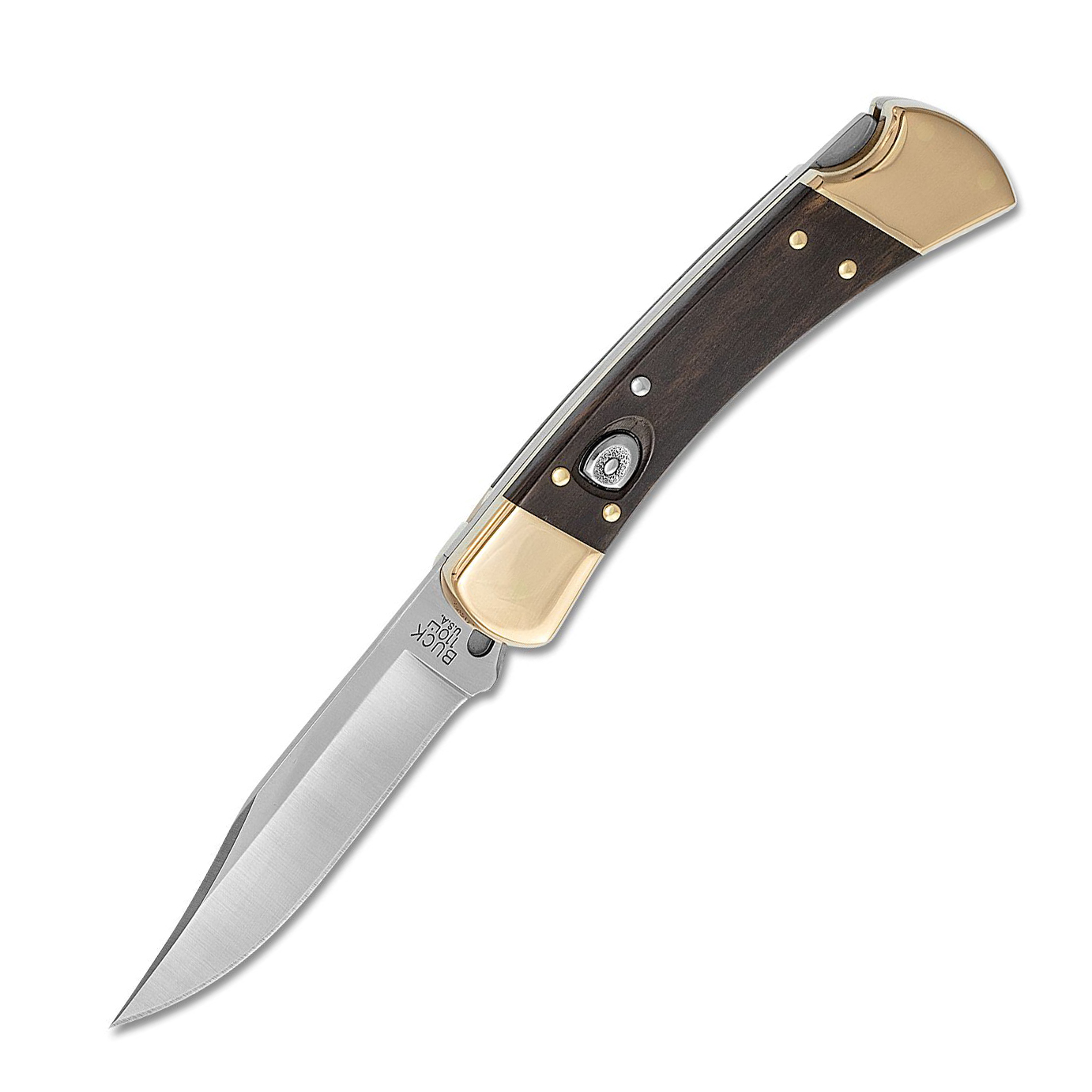 BUCK 0110BRSA-B Folding Hunter AUTO 420HC钢 乌木柄黄铜刀枕 1599