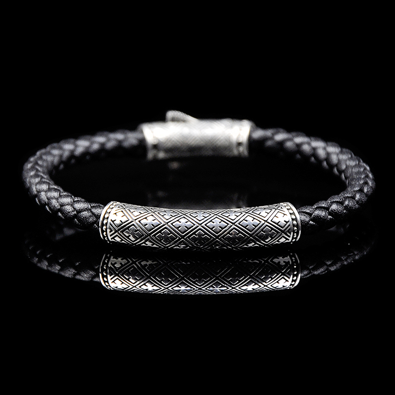 DYQ Jewelry 简 II 925银 男士皮链手链 原创设计 1180