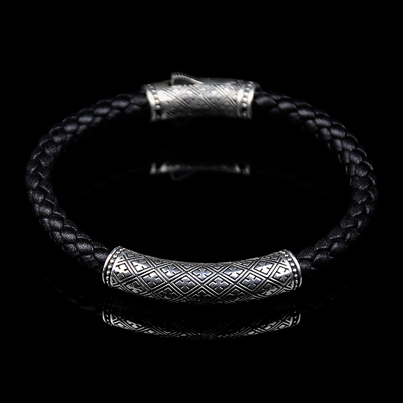 DYQ Jewelry 简 II 925银 男士皮链手链 原创设计 1180