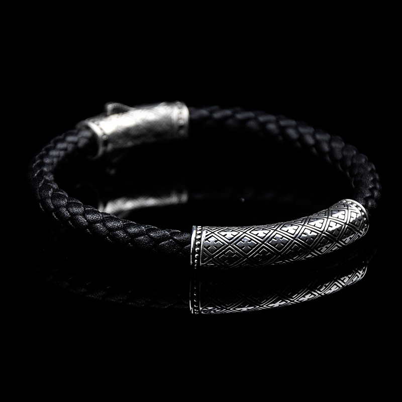 DYQ Jewelry 简 II 925银 男士皮链手链 原创设计 1180