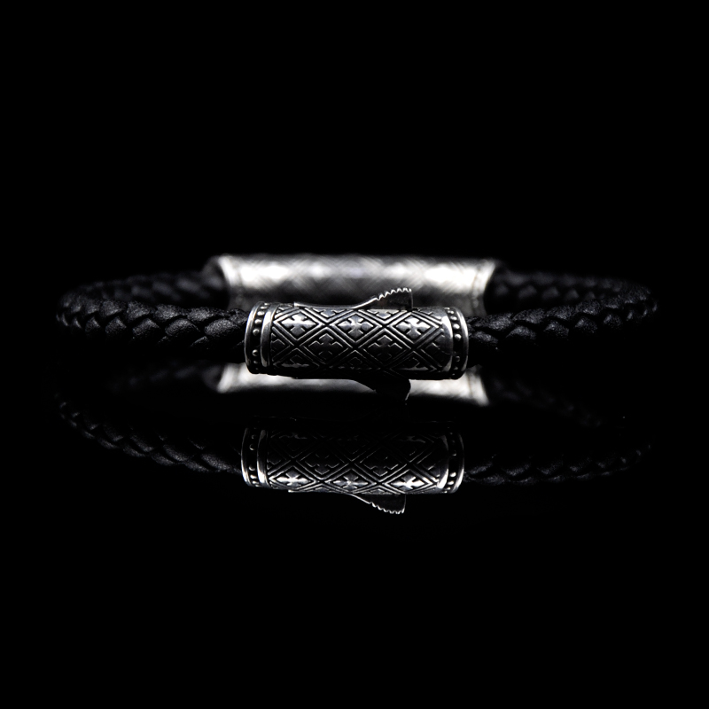 DYQ Jewelry 简 II 925银 男士皮链手链 原创设计 1180