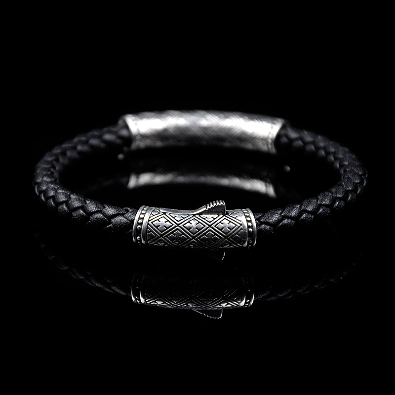 DYQ Jewelry 简 II 925银 男士皮链手链 原创设计 1180