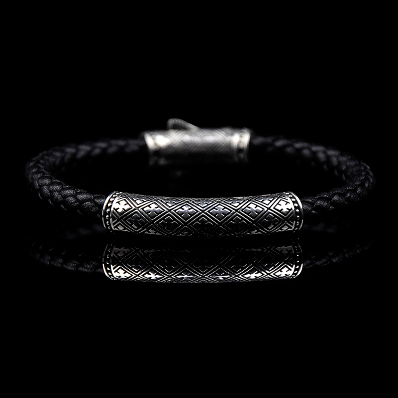 DYQ Jewelry 简 II 925银 男士皮链手链 原创设计 1180