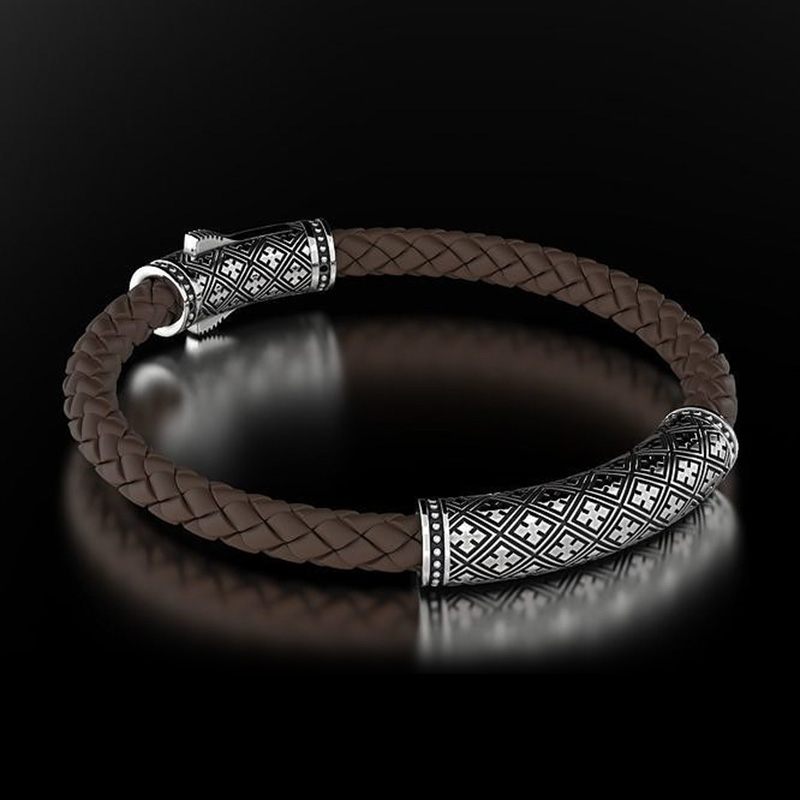DYQ Jewelry 简 II 925银 男士皮链手链 原创设计 1180