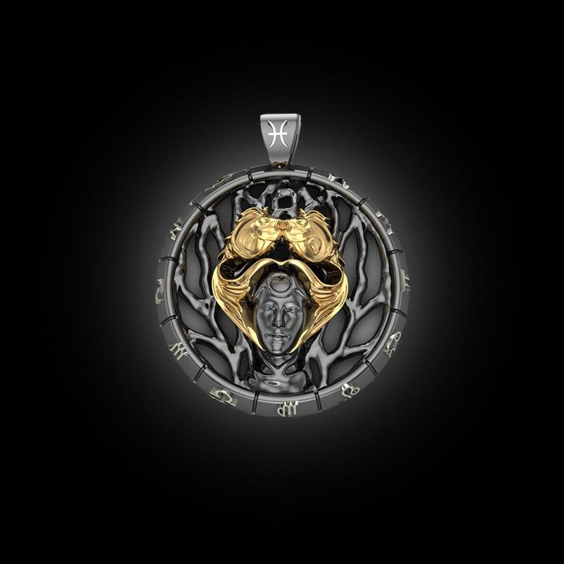DYQ Jewelry 十二生肖系列 925银 14K金 项链吊坠 双鱼座 3860