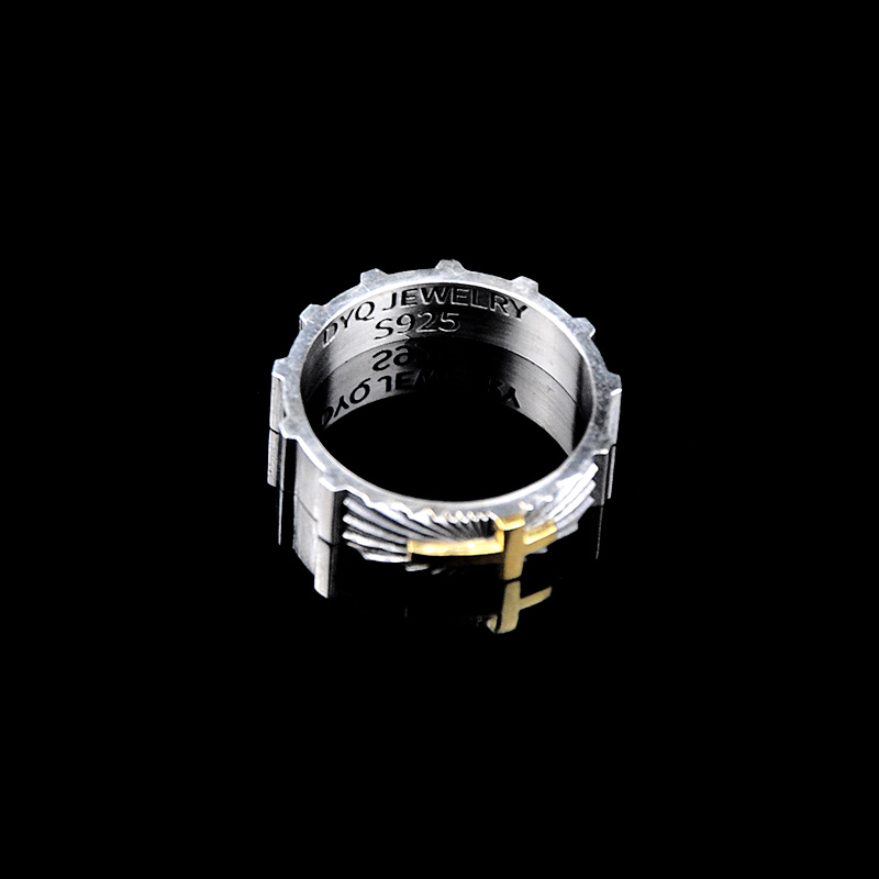 DYQ Jewelry 十字守护 925银 24K金 男士戒指
