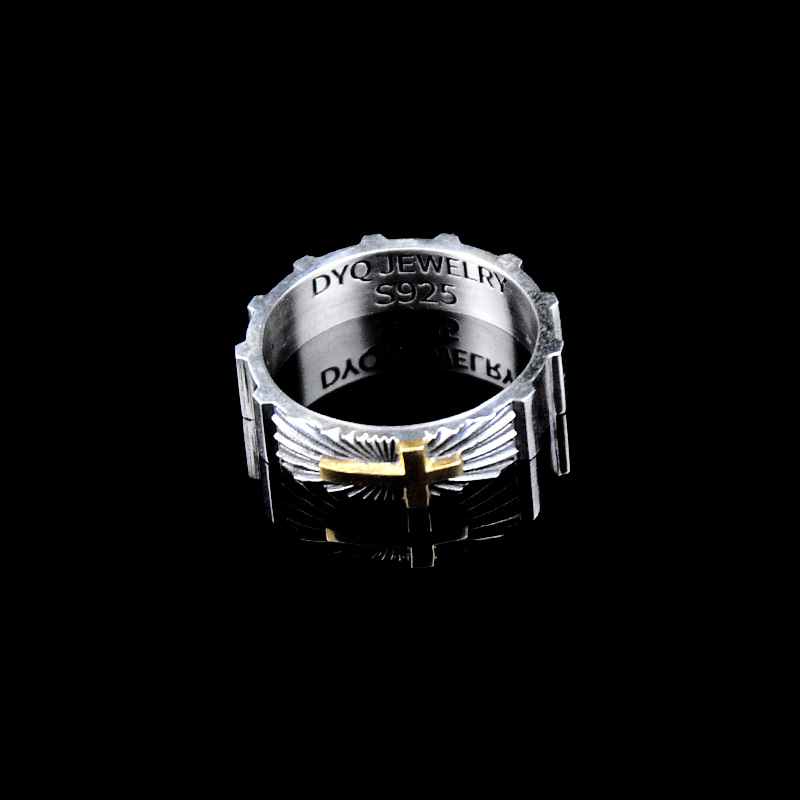DYQ Jewelry 十字守护 925银 24K金 男士戒指