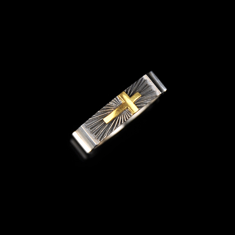 DYQ Jewelry 十字守护 925银 24K金 男士戒指