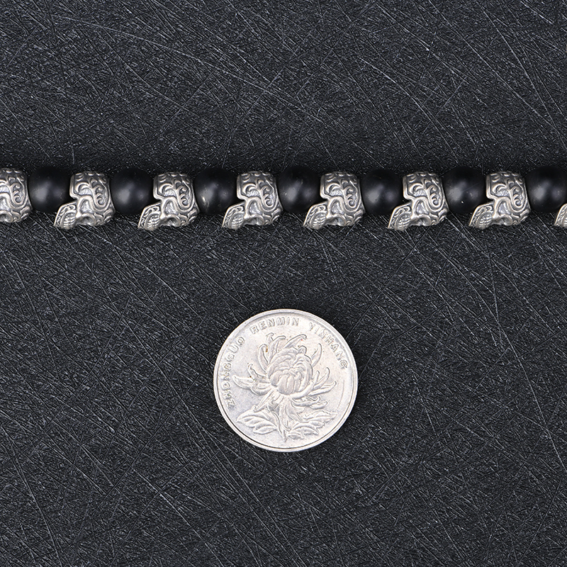 DYQ Jewelry 不屈意志 925银唐草骷髅 黑曜石 男生手链