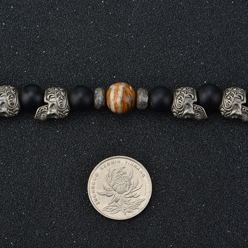 DYQ Jewelry 925银 唐草骷髅 黑玛瑙 男生手链 绅士英伦