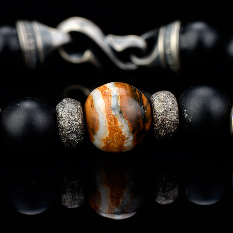 DYQ Jewelry 925银 唐草骷髅 黑玛瑙 男生手链 绅士英伦