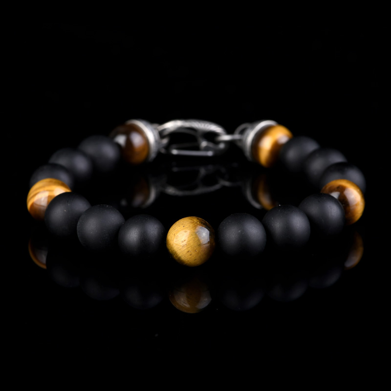 DYQ Jewelry 虎睛石黑玛瑙 男生轻奢珠链手链