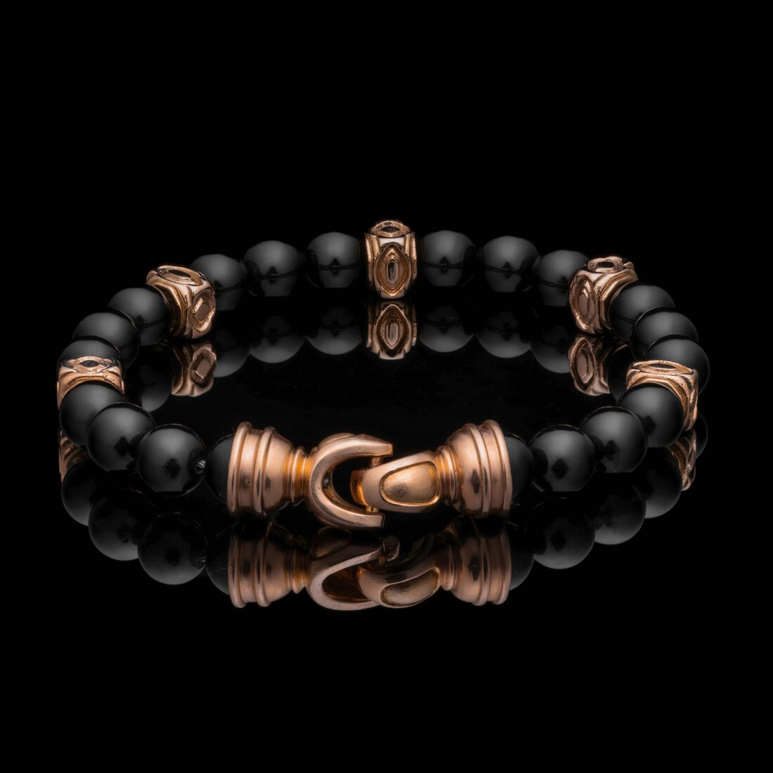 William Henry 威廉亨利手链 BB64 BO RG 带黑玛瑙和 18K 玫瑰金的串珠手链