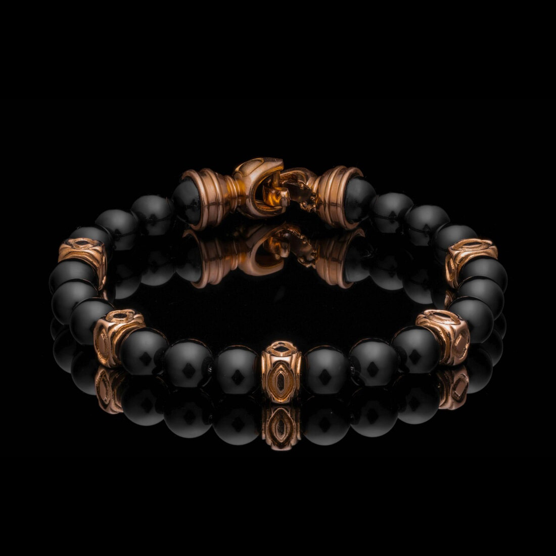 William Henry 威廉亨利手链 BB64 BO RG 带黑玛瑙和 18K 玫瑰金的串珠手链