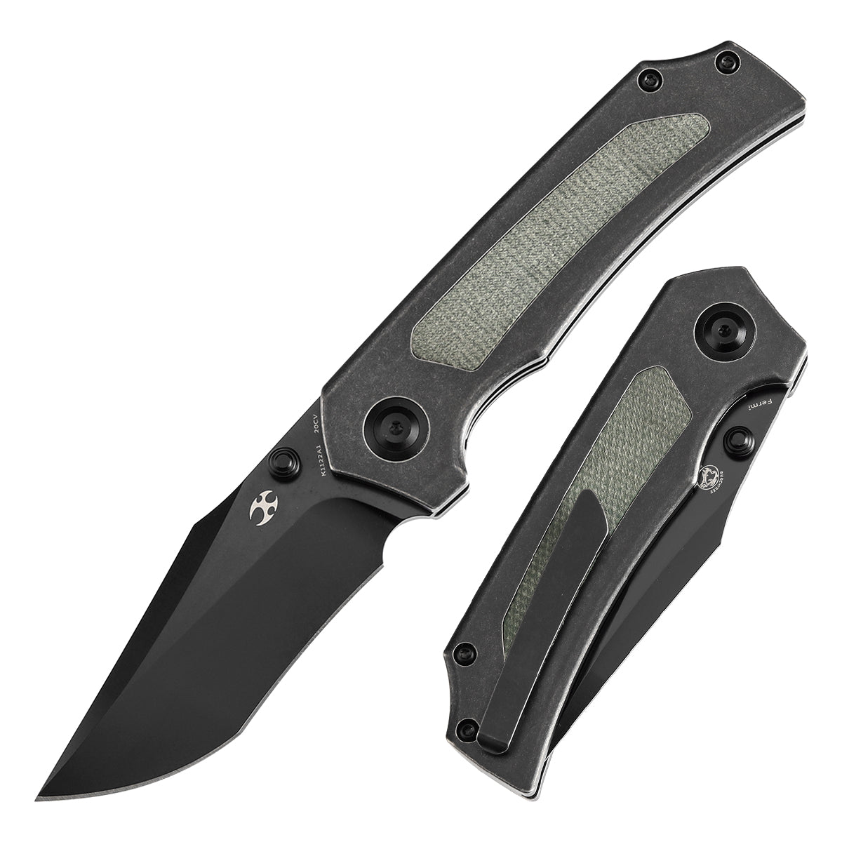 KANSEPT Fermi CPM-20CV钢  钛+绿色米卡塔手柄 K1122A1