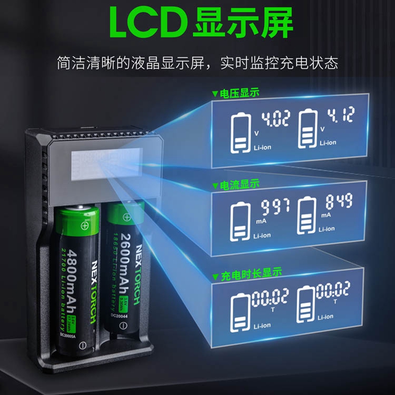 ⭕️NEXTORCH DC20双槽LCD液晶显示锂电池充电器 138