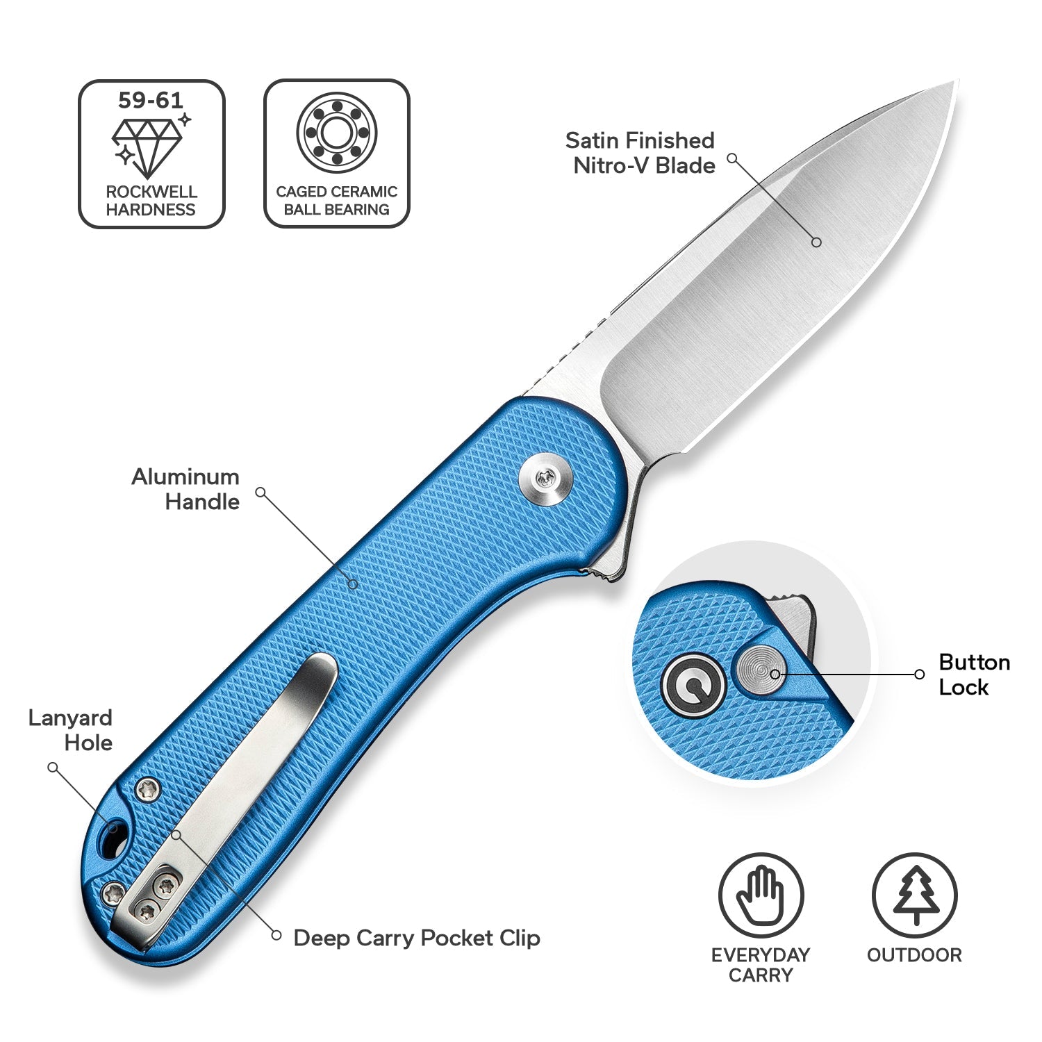 CIVIVI Button Lock Elementum II  Nitro-V钢  铝制手柄  C18062PD-2