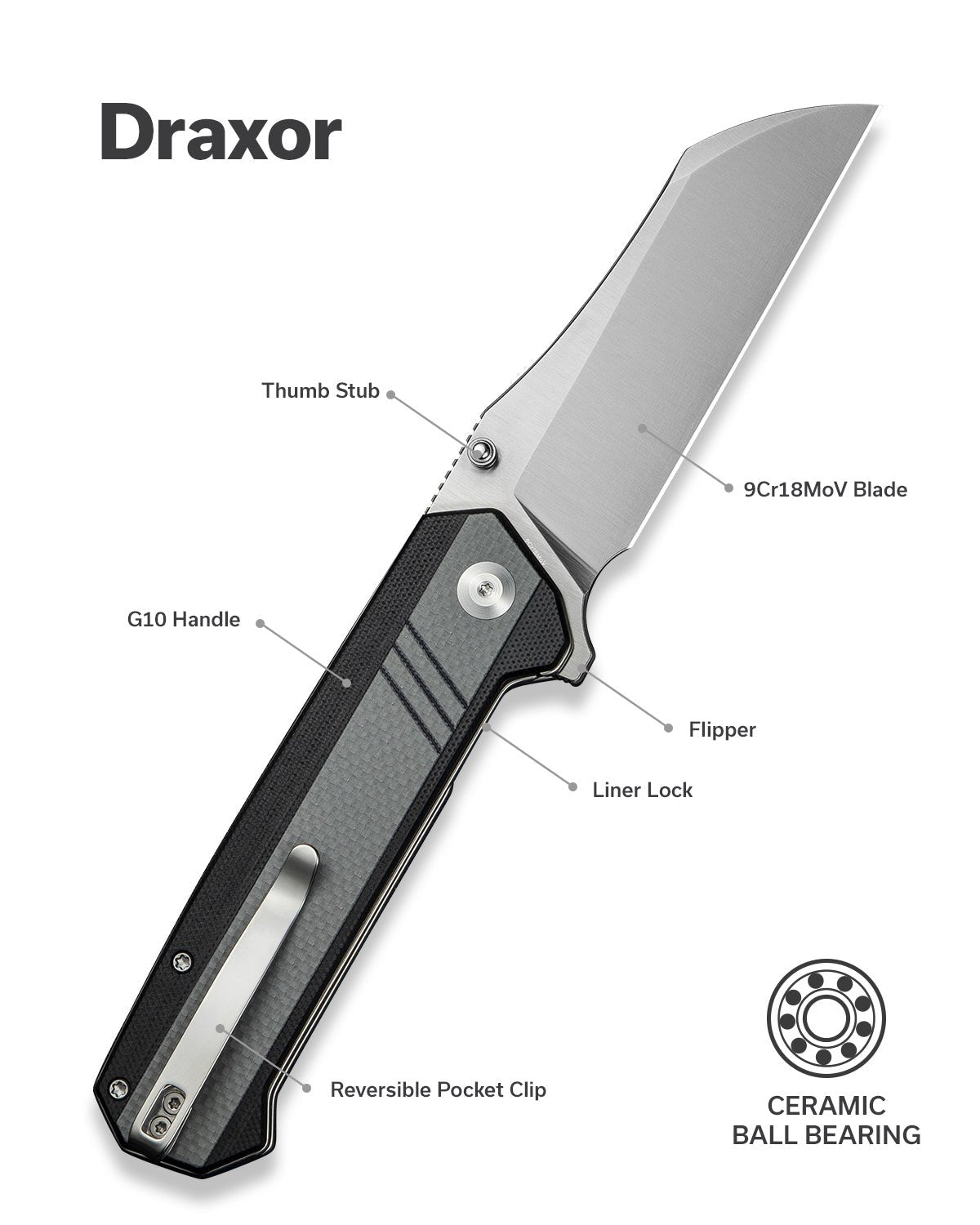 SENCUT Draxor  9Cr18MoV钢  G10手柄  S24035-3  灰色  300