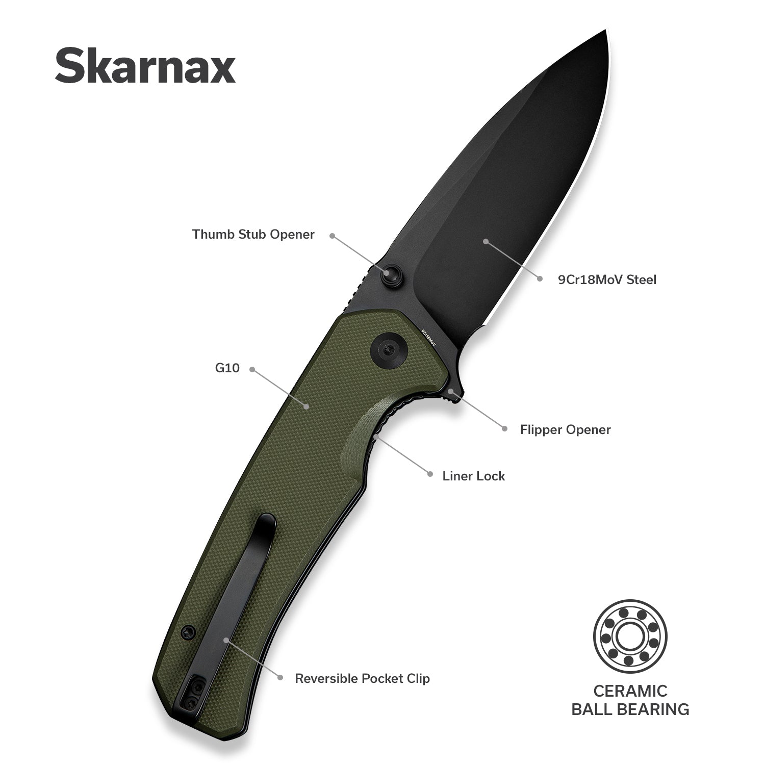 SENCUT Skarnax   9Cr18MoV钢  G10手柄  S24025-2   绿色   300