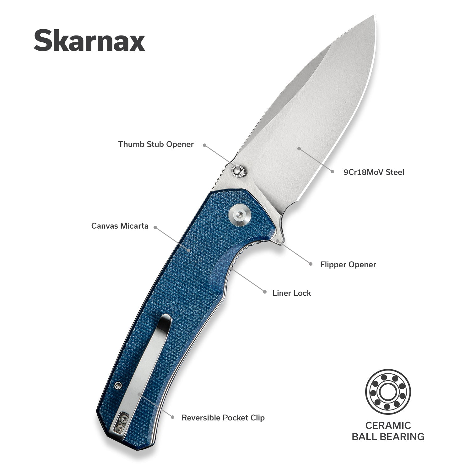 SENCUT Skarnax   9Cr18MoV钢  Micarta手柄  S24025-3  蓝色  360